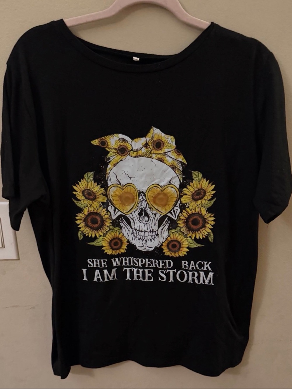 Women's Black Graphic Skull & Sunflower Tee - 'I Am The Storm'